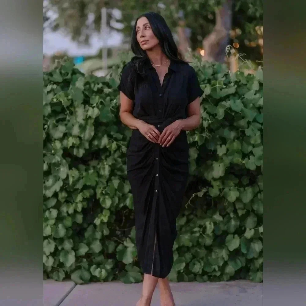 DAL knotted short Sleeve Shirt Dress black